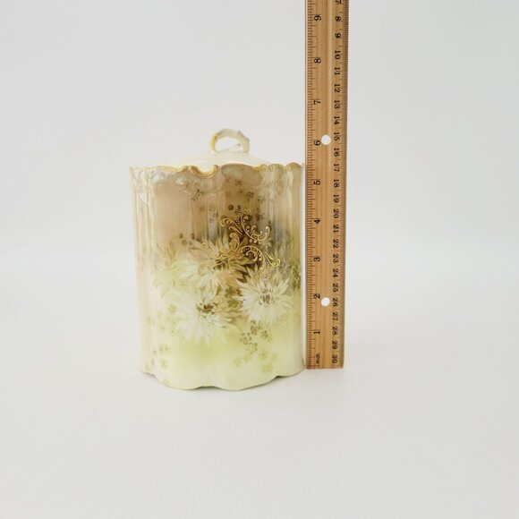 Antique Rosenthal Monbijou Brown & Green Floral Biscuit Cracker Cookie Jar - Picture 10 of 16